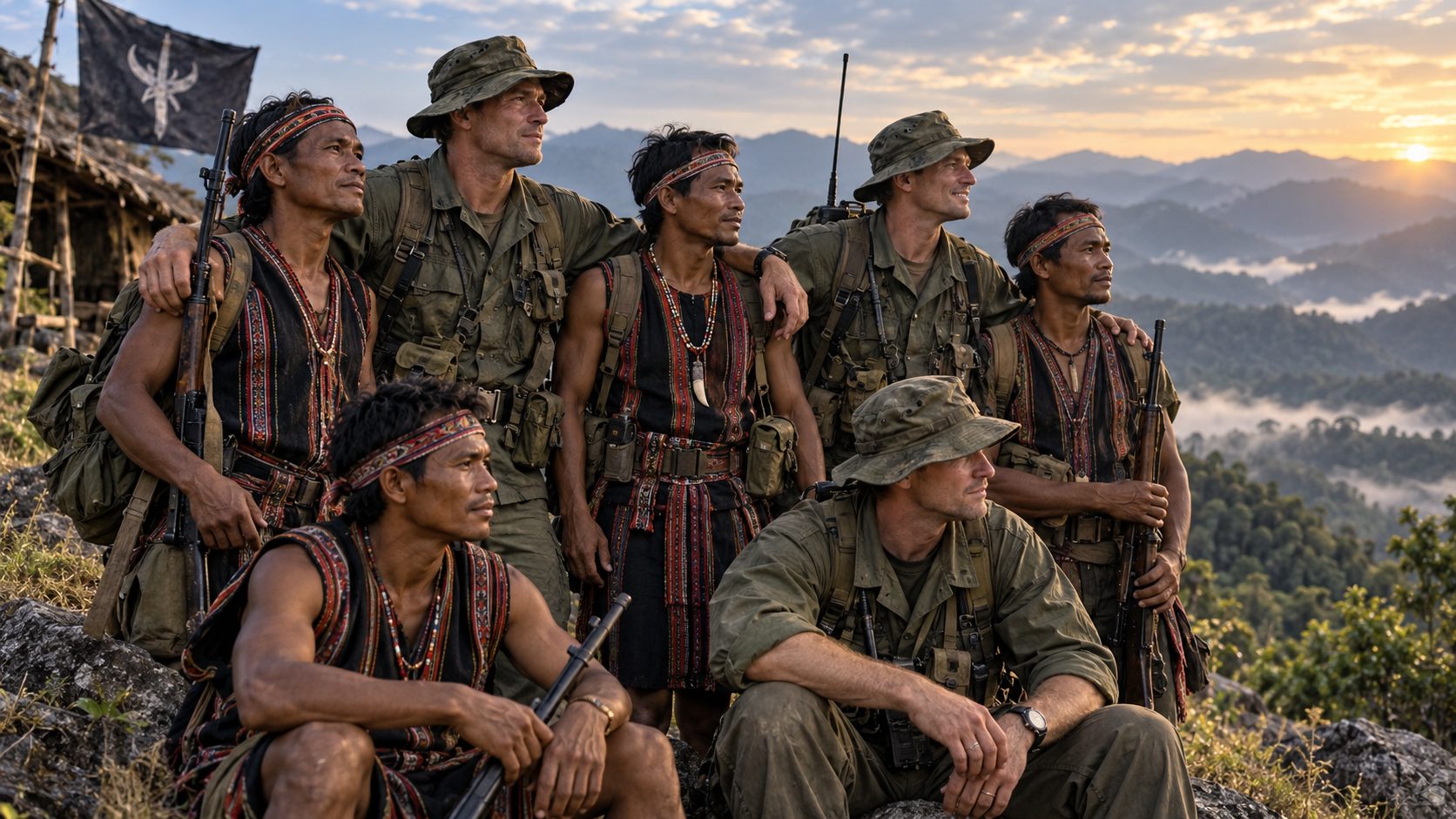 Dega fighters and American soldiers on a hilltop